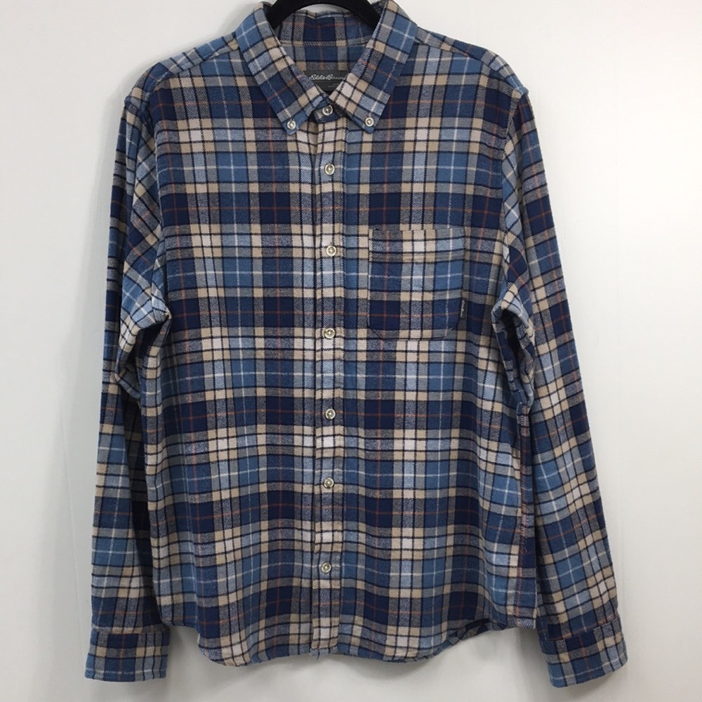 Eddie Bauer Mens Long Sleeve Button Down Flannel Size L GREAT Used Condition